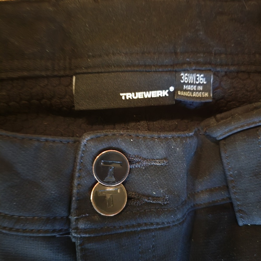Truewerk T3 Work Pants Mens 36x36 Black Fleece Lined Cargo Utility Stretch - Picture 2 of 16